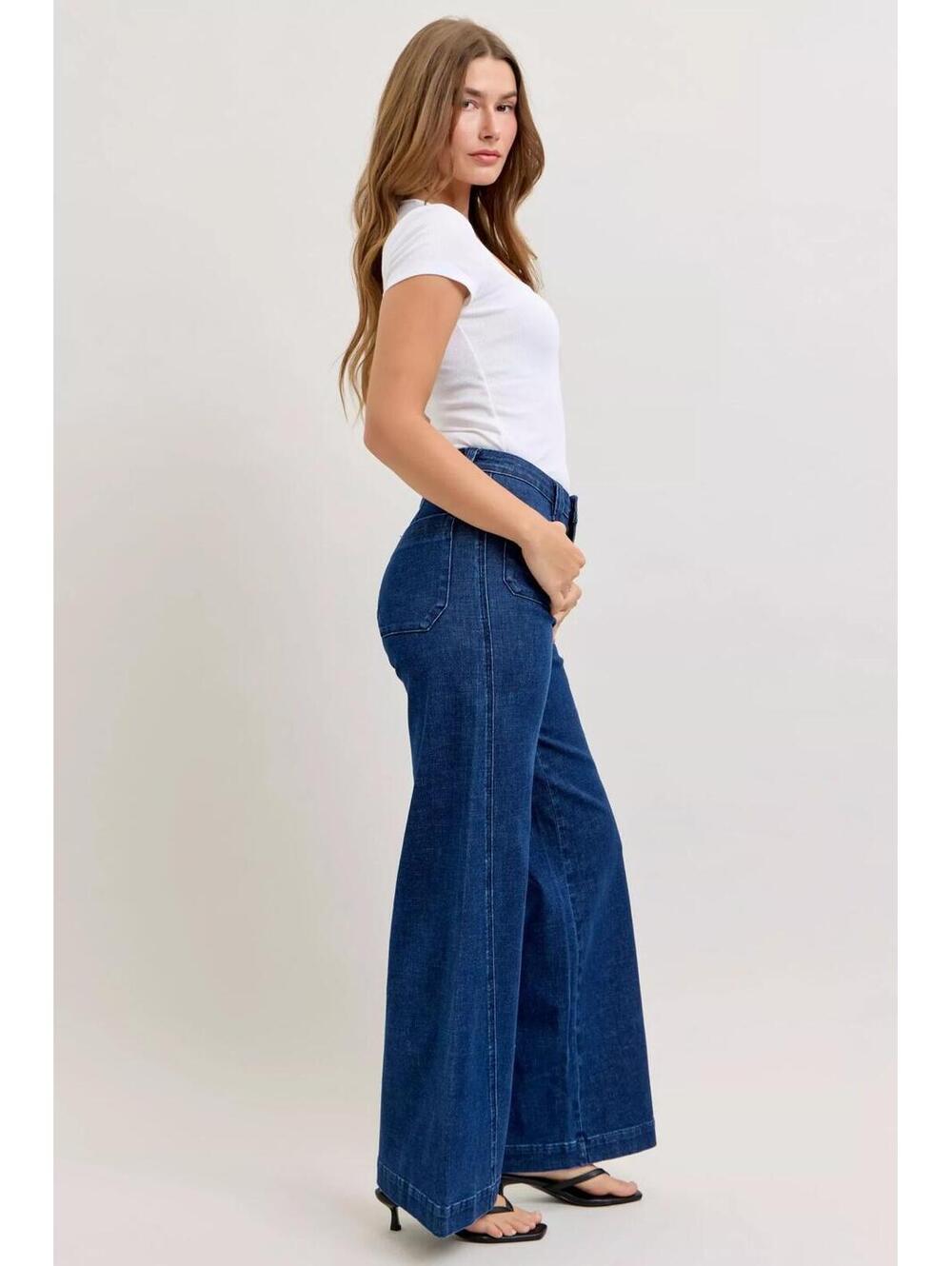 Judy Blue High-Waisted Retro Wide Jeans with Patch Pkts & Twisted Seams - Picture 6 of 10